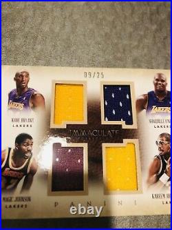 2013-14 Immaculate Collection Kobe + Shaq + Magic + Kareem Quad Jersey card 9/25