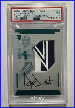 2016 National Treasures Dak Prescott 1/1 Patch Auto Cyan Printing Plate PSA 7 RC