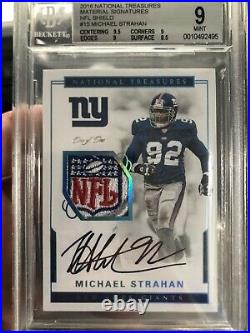 2016 National Treasures Michael Strahan NFL Shield Auto #1/1 Bgs 9 Autograph 1/1