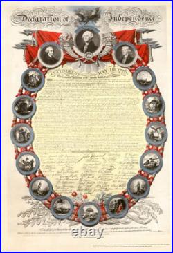 American Declaration of Independence Large hand-coloured print, handmade paper