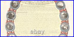 American Declaration of Independence Large hand-coloured print, handmade paper