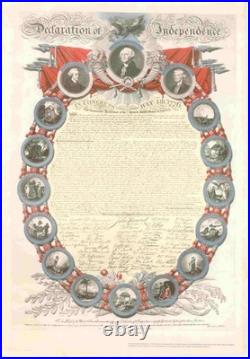 American Declaration of Independence Large hand-coloured print, handmade paper