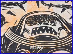Attack Peter, TAKORO, 1/1 Variant, Hand Embellished, Signed, Linocut Block Print