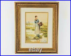Daniel Ridgway Knight Watercolor & Print of a Woman
