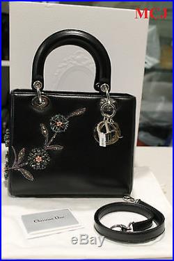 Dior Lady Dior Patch Floral Embellished Leather black Medium Limited edition bag
