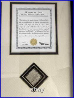 Hollywood Sign Authentic Piece 1923-1978 Framed Display COA Limited Edition
