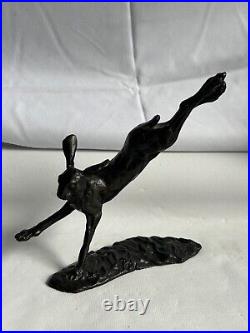 Limited Edition Solid Bronze Leaping Hare 61 Of 250 Signed Piece