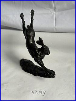 Limited Edition Solid Bronze Leaping Hare 61 Of 250 Signed Piece