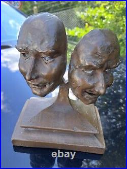 Limited Edition sculpture Ron Moll Thespian Tragedy & Comedy Masks on stand