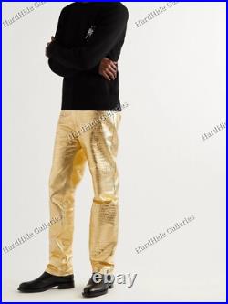 Luxury Gold Crocodile-Embossed Real Leather Pants Iconic Design limited Edition