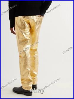 Luxury Gold Crocodile-Embossed Real Leather Pants Iconic Design limited Edition