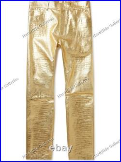 Luxury Gold Crocodile-Embossed Real Leather Pants Iconic Design limited Edition