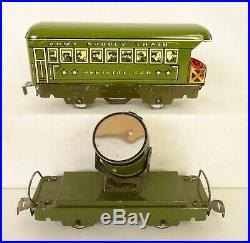 MARX SIX PIECE ARMY SUPPLY SET With#500 STEAM LOCOMOTIVE-TENDER & FREIGHTS-EX