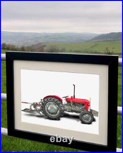 Massey 35 Tractor with plough Mounted or Framed Unique farming Art Print