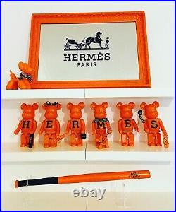 Orange HERMES 400% bearbrick set limited edition art piece