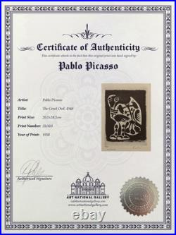 Pablo Picasso, Original Hand-signed Lithograph with COA & Appraisal of $3,500