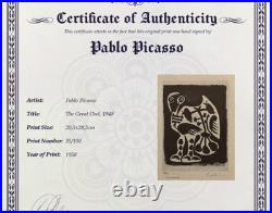 Pablo Picasso, Original Hand-signed Lithograph with COA & Appraisal of $3,500