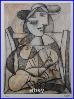 Pablo Picasso Signed Portrait of a Woman with a Hat Certificate SPADEM Paris