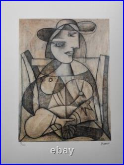 Pablo Picasso Signed Portrait of a Woman with a Hat Certificate SPADEM Paris