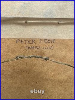 Peter Piech Signed Linocut Print Modernist Figures Blue Woodcut Framed. Art