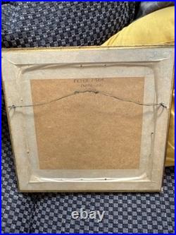 Peter Piech Signed Linocut Print Modernist Figures Blue Woodcut Framed. Art