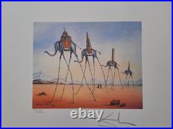 Salvador Dali Signed Lithograph Elephants Giraffe