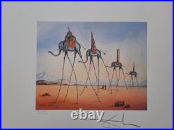 Salvador Dali Signed Lithograph Elephants Giraffe