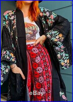 Spell Designs Gypsy Boho Black Jimi MIDI Festival Robe Kimono Duster Bnwt S/m
