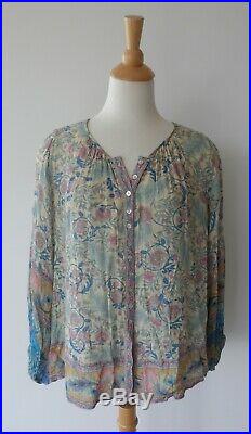 Spell & The Gypsy Oasis Blouse Opal Sheer Floral Print Long Sleeve Lurex S EUC