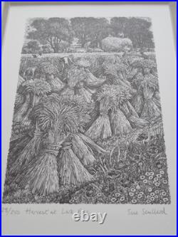 Sue Scullard Wood Engraving Harvest At Lark Rise Framed Signed Limited Edition