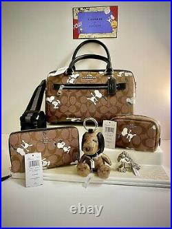 ULTIMATE 5 Piece NWT Snoopy Coach Peanuts Purse, Keychain, Doll, Wallet, Case