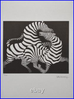 Victor Vasarely Signed Playful Zebras Certificate