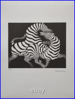 Victor Vasarely Signed Playful Zebras Certificate