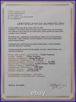 Victor Vasarely Signed Playful Zebras Certificate